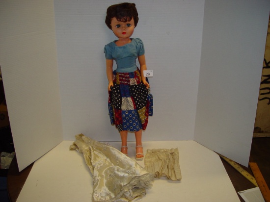 Rags to Riches sleepy eyed doll with 2 sets of clothes and original box (box weak) 24” tall 2 pics