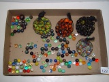 Fun striped and other marbles with shooters lot