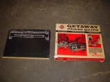 Chalkboard 24” x 18” and DX Getaway Chase game unsure if complete as-is 2 pics