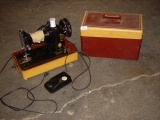 Vintage Singer sewing machine with foot control and carry case 3 pics