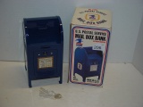 US Mail Box metal bank with key and original box 9” tall