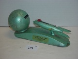 Strato die cast mechanical action coin bank works no cover on bottom Pioneer Bank Shreveport LA