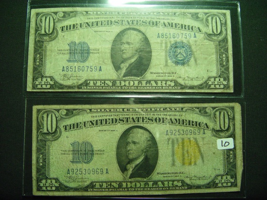 Pair of 1934-A $10 Silver Certificates: One is a WW2 North Africa Issue