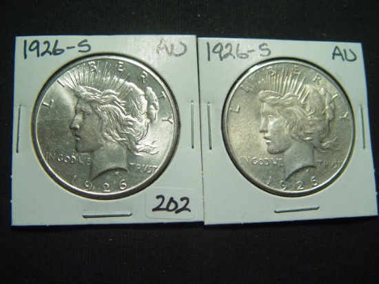 Pair of 1926-S Peace Dollars   AU