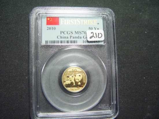 2010 China Panda 1/10th Oz. Gold  PCGS MS70 First Strike