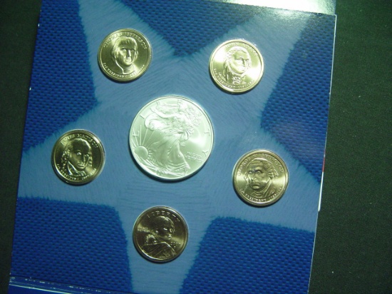 2007 U.S. Mint Annual Uncirculated Dollar Set: (1) Silver Eagle & (4)Presidential, (1) Sacajawea