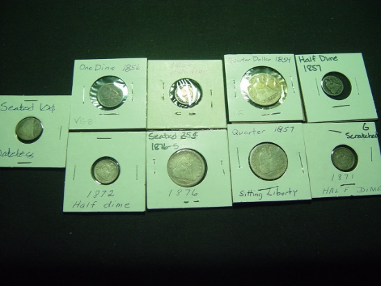 Nine Cull Seated Coins