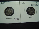 Pair of Seated Half Dimes: 1853 & 1854 w/scratches