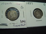 Pair of Good Capped Bust Dimes: 1827 & 1837
