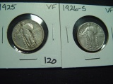 Two VF Standing Liberty Quarters: 1925 & 1926-S