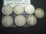 Seven Different Good+ Barber Halves