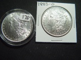 Pair of AU/Unc. Lightly Cleaned Morgan Dollars: 1883-O & 1885