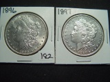 Pair of AU/Unc. Lightly Cleaned Morgan Dollars: 1896 & 1897