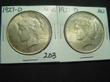 Pair of 1927-D Peace Dollars- One is XF+, the other AU