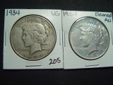 Two 1934 Peace Dollars:   VG & Cleaned AU