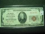1929 $20 First National Bank of Milwaukee National Bank Note   XF