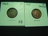 Pair of 1865 VF Indian Cents- One is cleaned