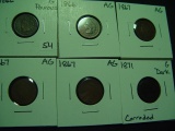 Six Filler Indian Cents: (2) 1866, (3) 1867, 1871