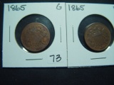 Pair of 1865 Two Cent Pieces- One is VF; one is Good