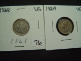 Two VG 3c Nickels: 1868 & 1869