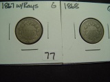 Pair of Good Shield Nickels: 1867 w/Rays & 1868