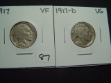 Two Buffalo Nickels: 1917 VF & 1917-D  VG