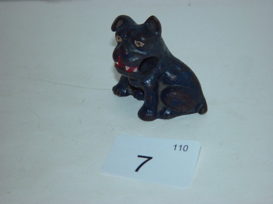 Arcade Mfg. cast iron small toy dog pencil holder ?? 1.75” tall