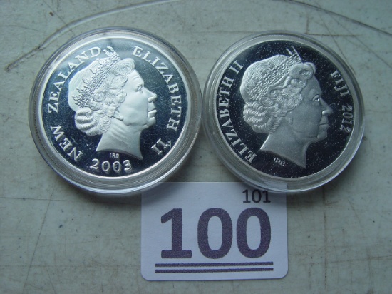 2012 Fiji & 2003 New Zealand Silver Dollars