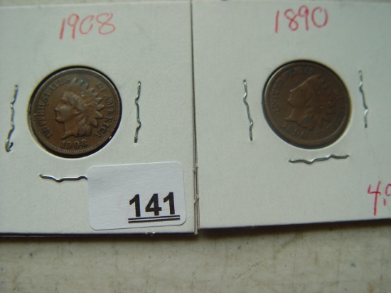 1908 & 1890 Indian Head Cents