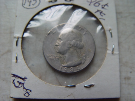 1984-D Quarter Obverse with a 1984 Penny Glued to Back