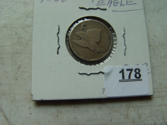 1858 Flying Eagle Cent, Two Divots