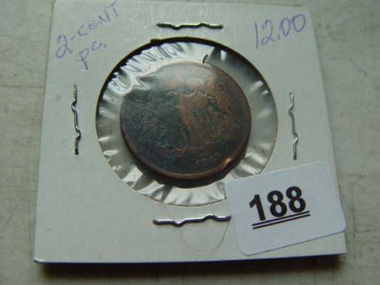 1865 Two Cent Piece, Small Nick At 5:00