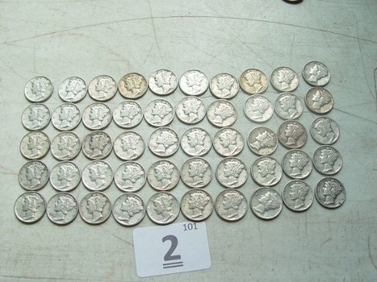 $ 5.00 in Face, All 90% Silver Dimes, 1940's