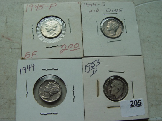 (3) Mercury & (1) Silver Roosevelt Dimes