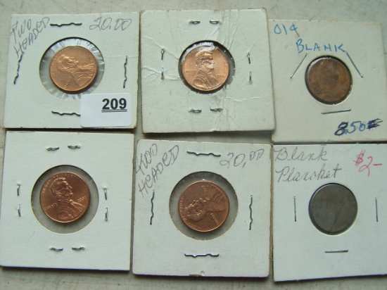 (6) Cents, (2), Two Headed Lincoln's &