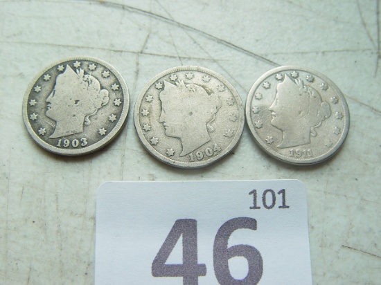 !903, 04 & 1911, "V "Nickels