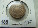 1867 Two Cent Piece, Divot On Obverse