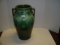 18” H x 10” W  2 Handled Green Glazed Pottery Oil Vaiz w/white overglaze