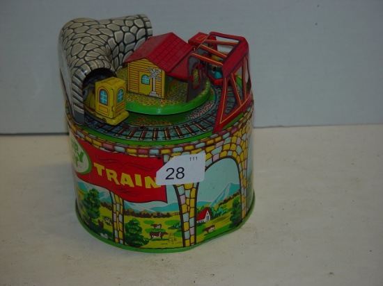 Tin litho tippy toy train  needs repair  marked tps  make in Japan 6" tall