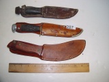 3 knives in sheath ...KA-Bar, Bowie, & Herters