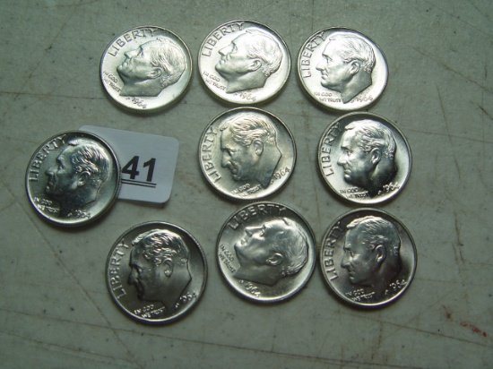 (9) AU 1964 Roosevelt Dimes