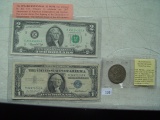 1957 $ 1, Silver Certificate, 1976 $ 2 Note