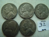 (5) Silver War Nickels,