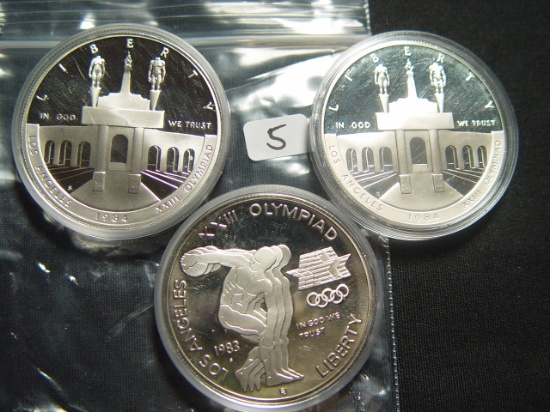 Three Olympic Proof Silver Dollars: 1983 & 1984
