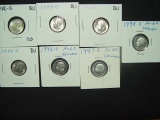 Seven Different BU/Proof Silver Roosevelt Dimes: