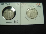 Pair of Type 1 Standing Liberty Quarters: One Good, One About Good
