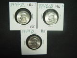 Three BU Washington Quarters: 1946, 1946-D, 1949-D