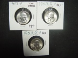 Three Unc. Washington Quarters: 1953 P-D-S- The '53-P is cleaned