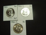 Three BU Franklin Halves: 1954 P-D-S