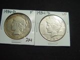 Pair of 1934-D Peace Dollars:  Fine & Very Fine